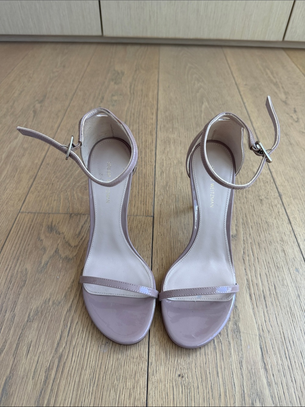 Stuart Weitzman Patent Lilac Ankle-Strap Heels